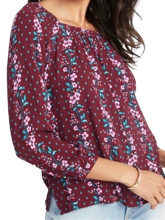 Old Navy Tops - Old Navy Burgundy Floral Square-Neck Long Sleeve Tunic
